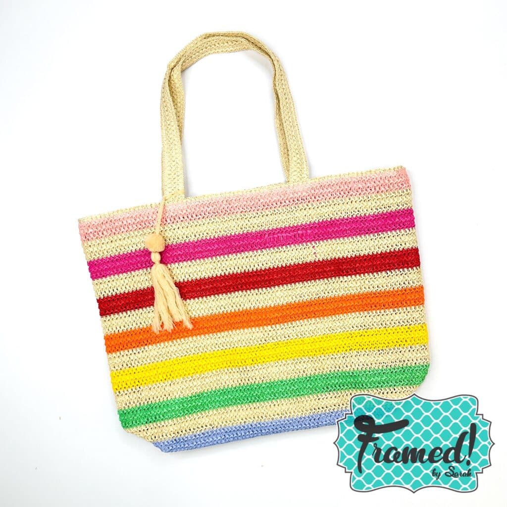Colorful rainbow striped crochet tote bag for the beach
