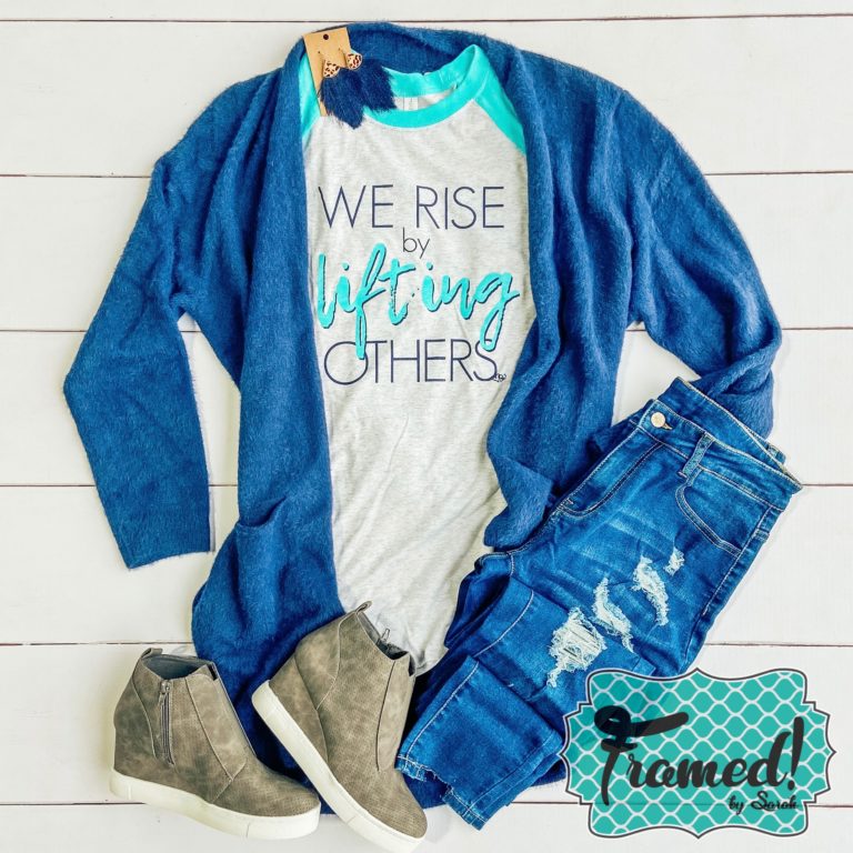 Cozy Sweater Outfit We rise by lifting others! January T-Shirt Club Framed by Sarah