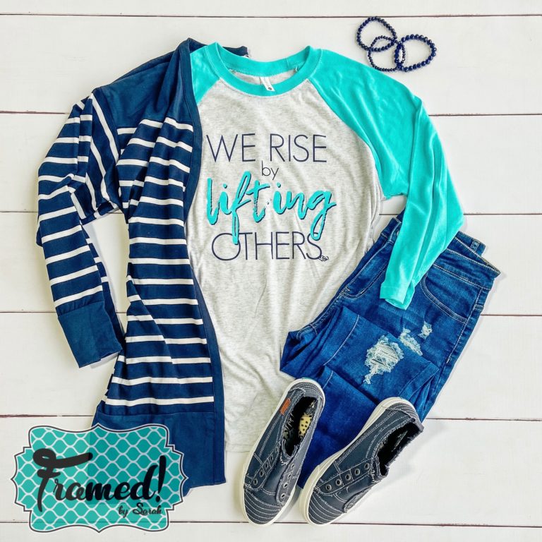 Striped Cardigan We rise by lifting others! January T-Shirt Club Framed by Sarah