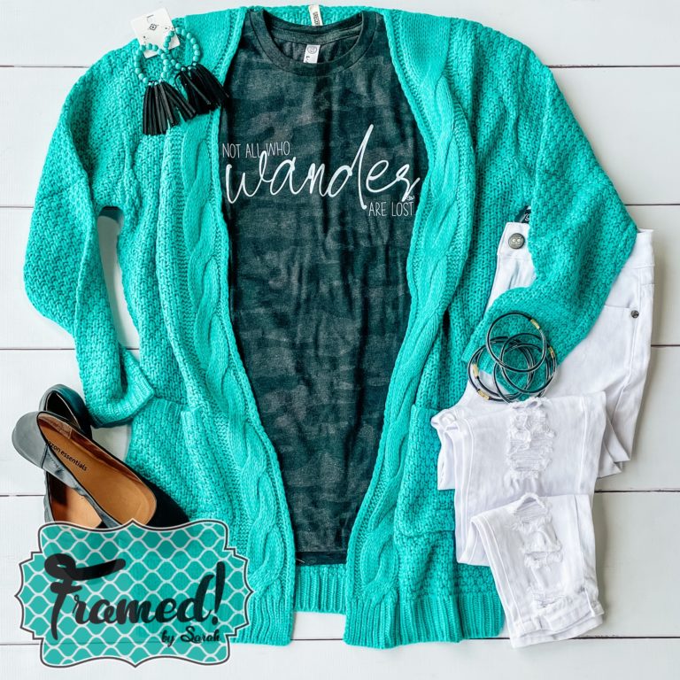 Turquoise Sweater Not All Who Wander Are Lost - March T-Shirt Club
