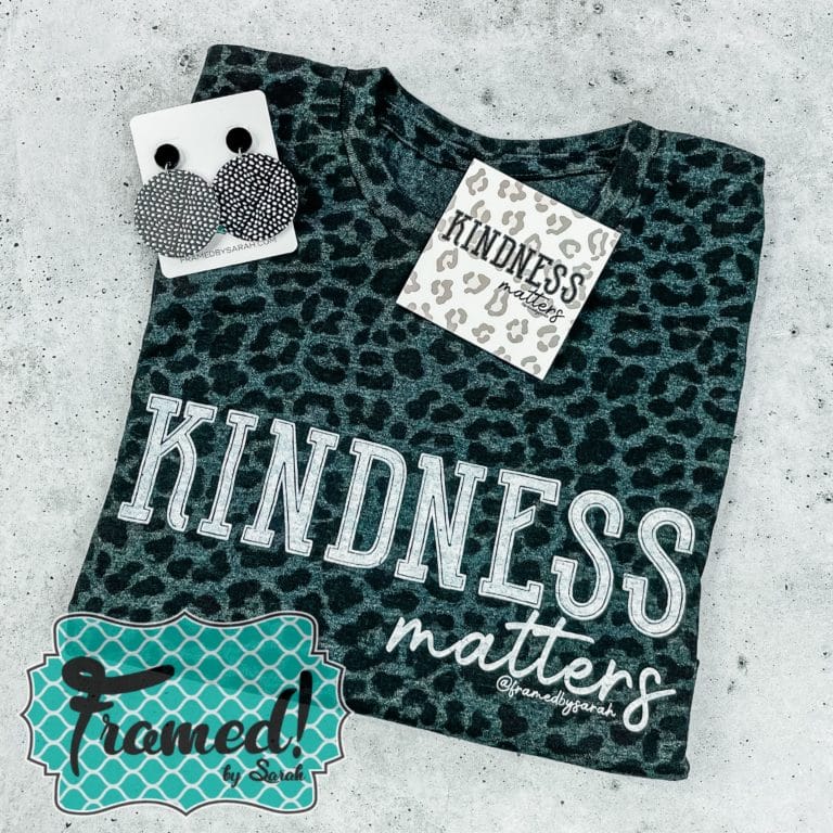 Leopard print Kindness Matters tee shirt and earrings