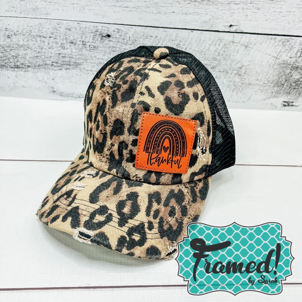 Leopard Trucker Hat with rainbow "thankful" patch