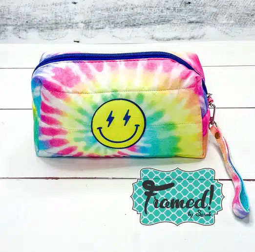 Tie Dye Puffer Cosmetic Bag with smily face