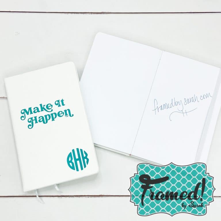 white and teal Monogrammed “Make It Happen” Journal
