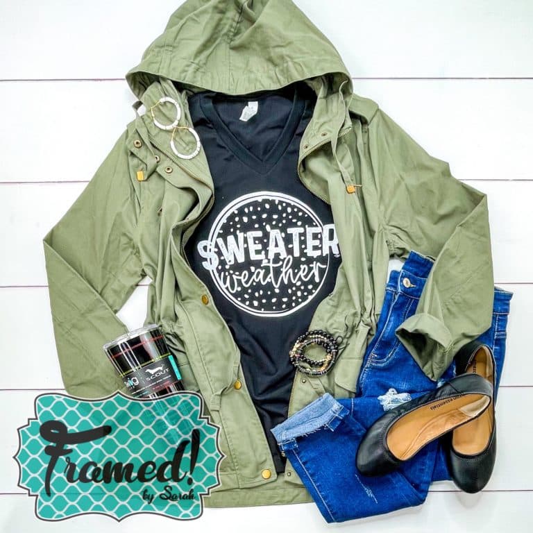 Olive green utility jacket with our black sweater weather tshirt