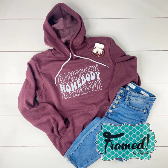 Maroon Homebody Hoodie styled with jeans