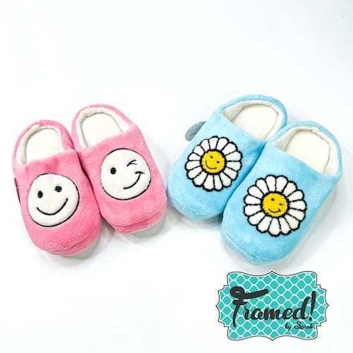 Pink & Blue Daisy Winky Face Slippers