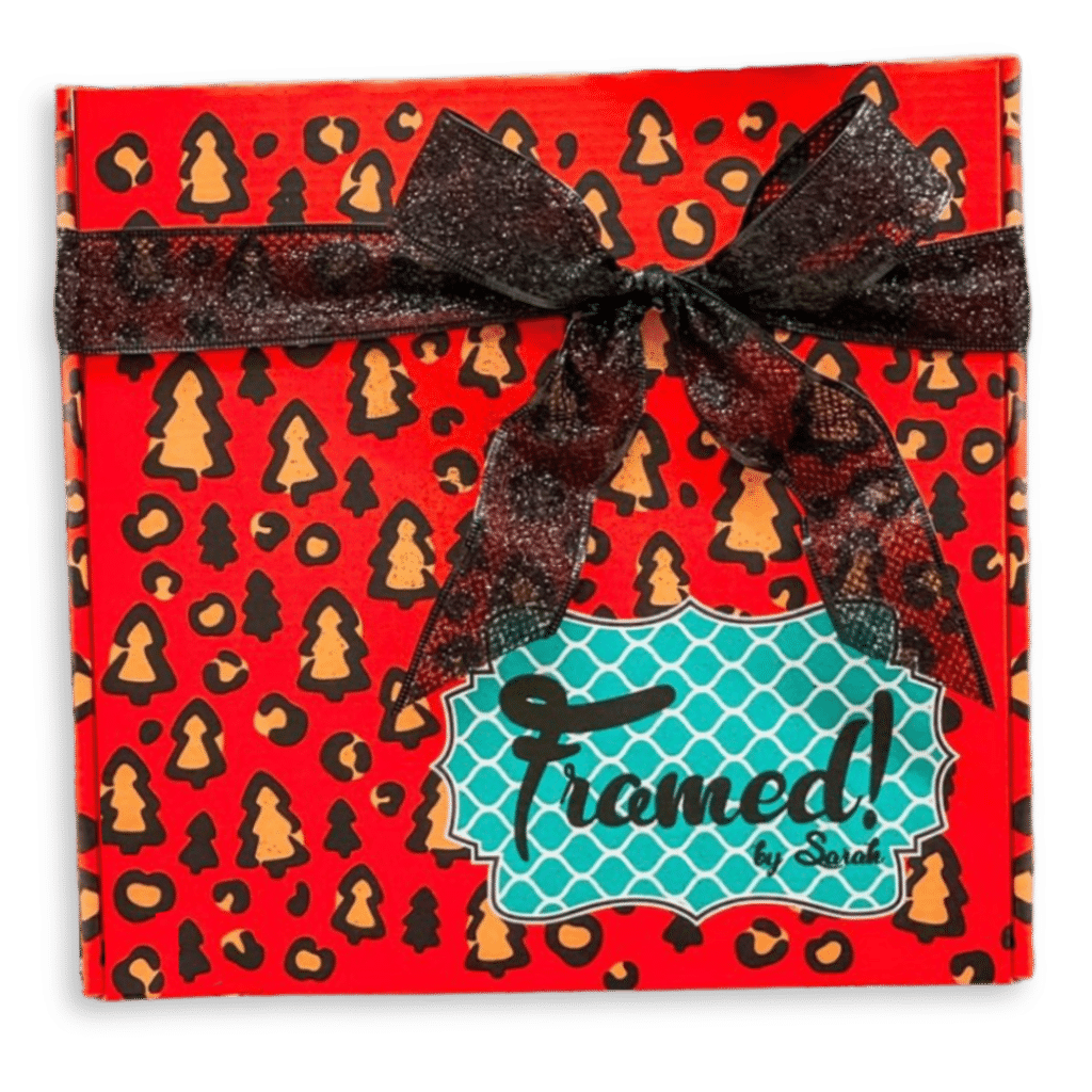 Framed! Holiday Gift Box with black ribbon